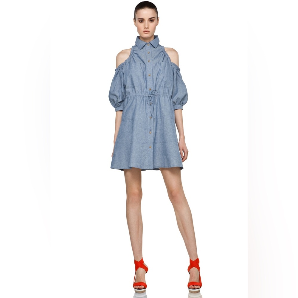 Dolce & Gabbana Light Blue Cold-Shoulder Chambray Dress